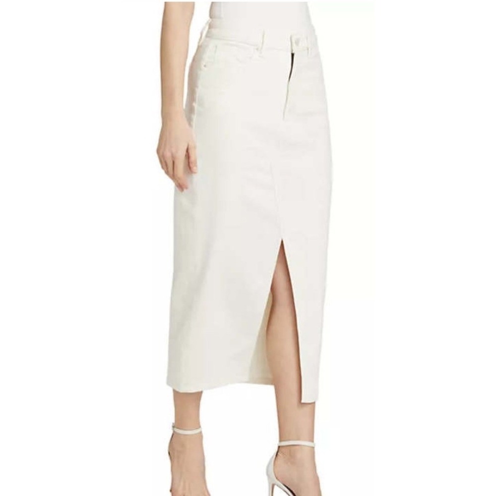 Good American NWT   Slit‎ Front Mid Denim Skirt Cloud White Sz 4